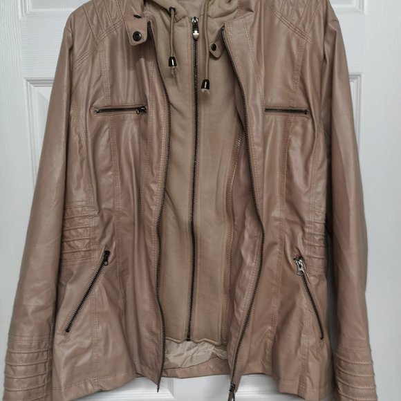 Beige Faux Leather Jacket - Picture 2 of 11